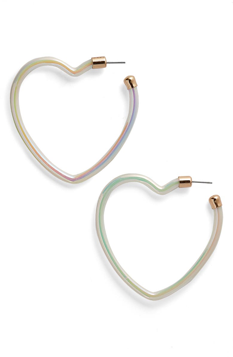 BP. Iridescent Heart Hoop Earrings, Main, color,