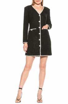 Zayla Long Sleeve Button Front Tweed Dress