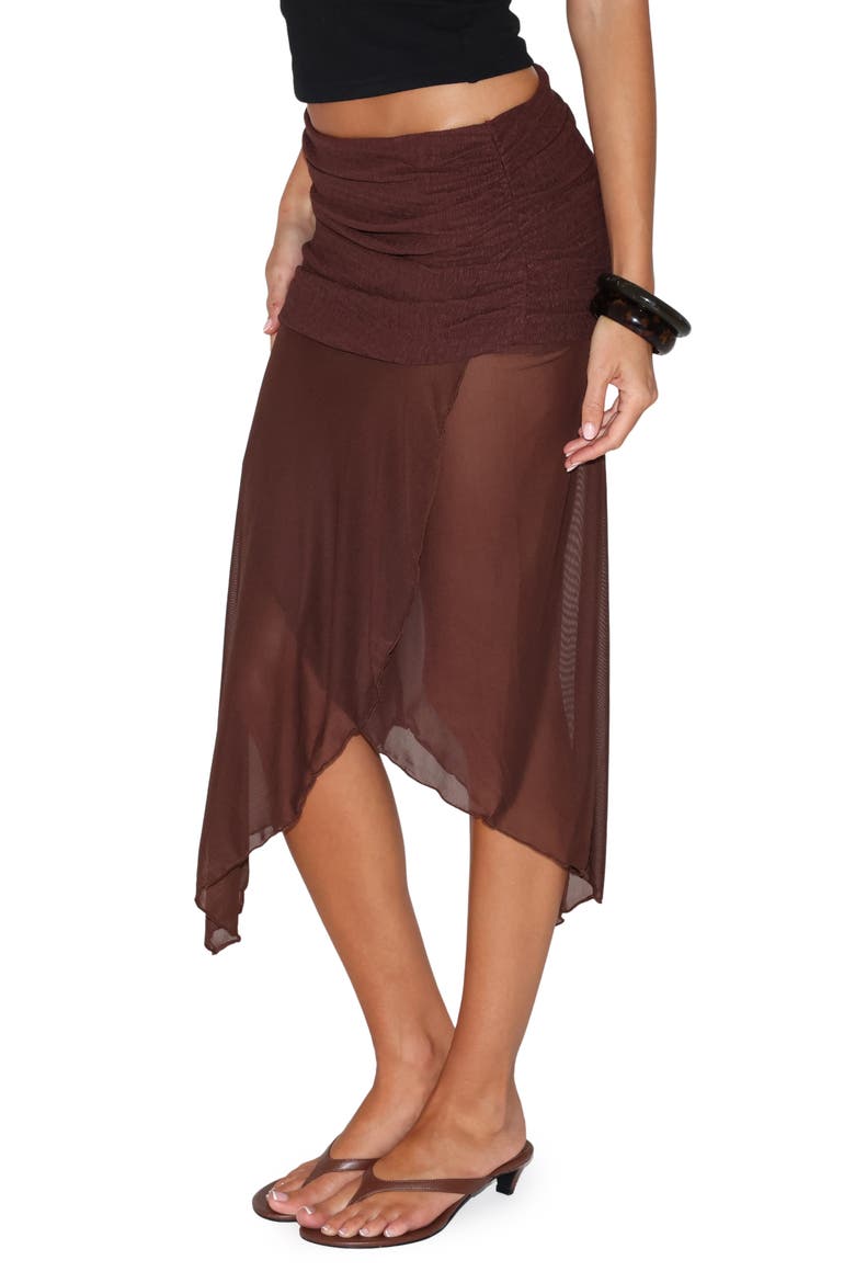 Zinnia Mixed Media Asymmetric Skirt, Alternate, color, CHOCOLATE