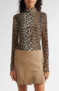 Ganni Animal Print Turtleneck Top