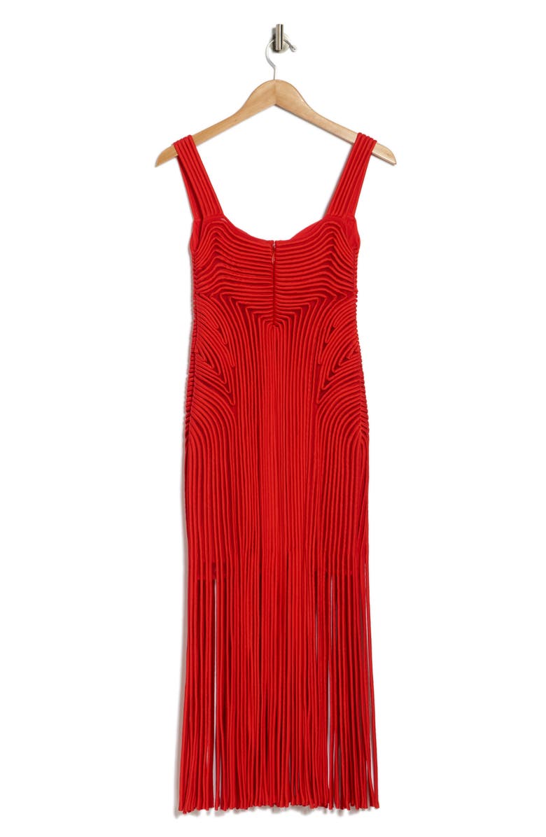 Simkhai Darby Fringe Hem Midi Dress, Alternate, color, Fiery Red