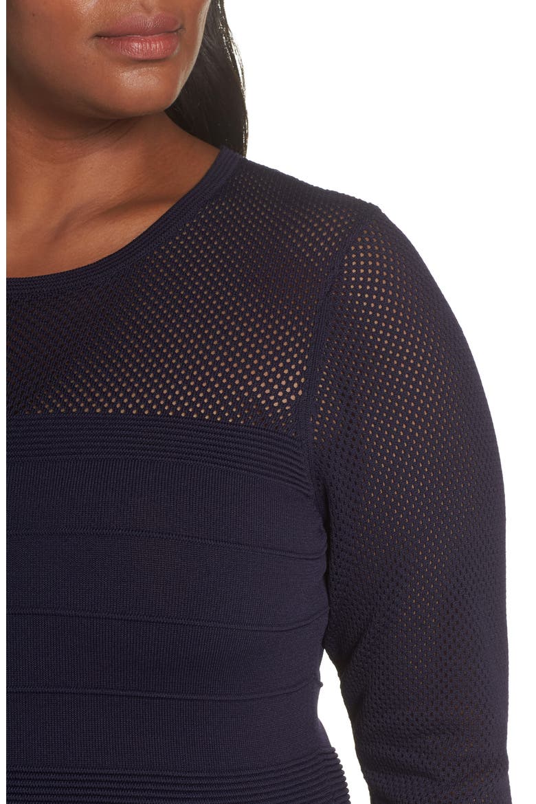 Mixed Stitch Pointelle Fit & Flare Dress, Alternate, color, NAVY