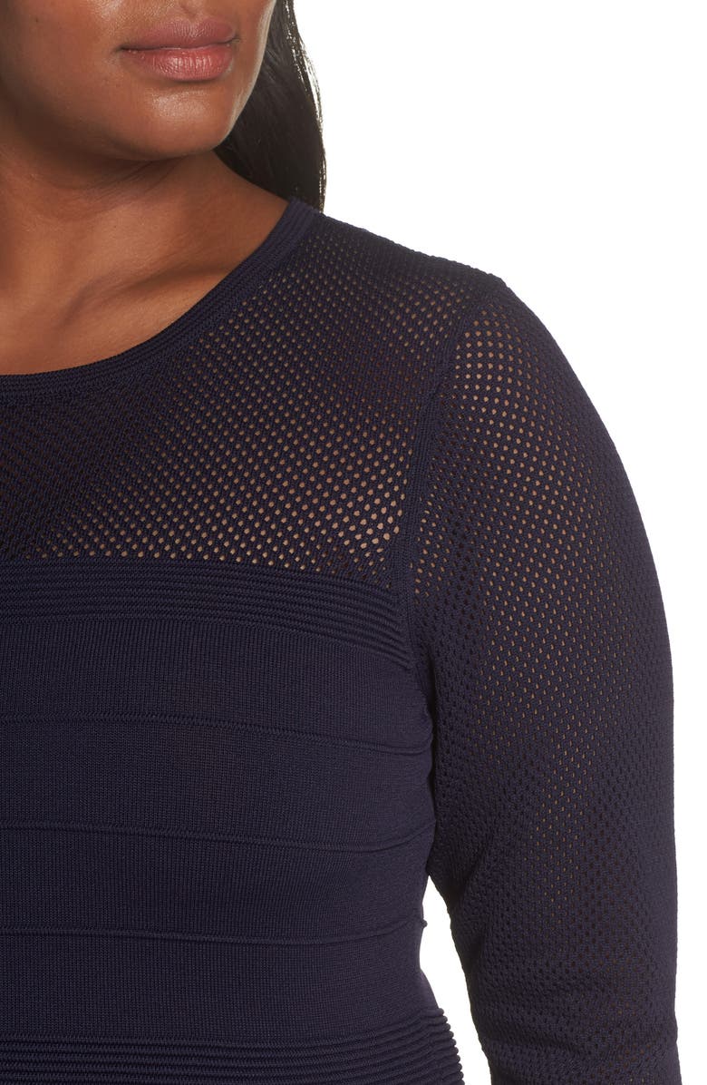 Vince Camuto Mixed Stitch Pointelle Fit & Flare Dress, Alternate, color, 