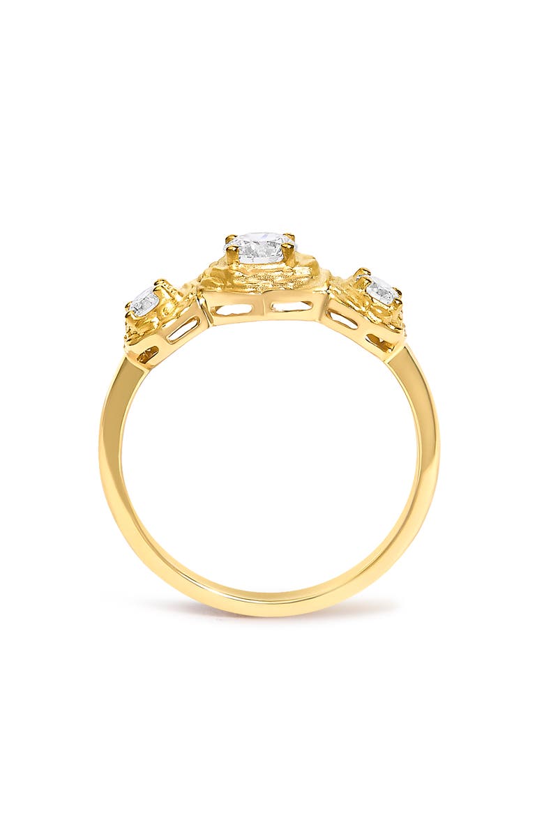 Haus of Brilliance 14K Yellow Gold Plated Sterling Silver 1/2 Ctw Lab Grown Diamond Floral 3-Stone Ring, Alternate, color, Yellow Gold Over Silver