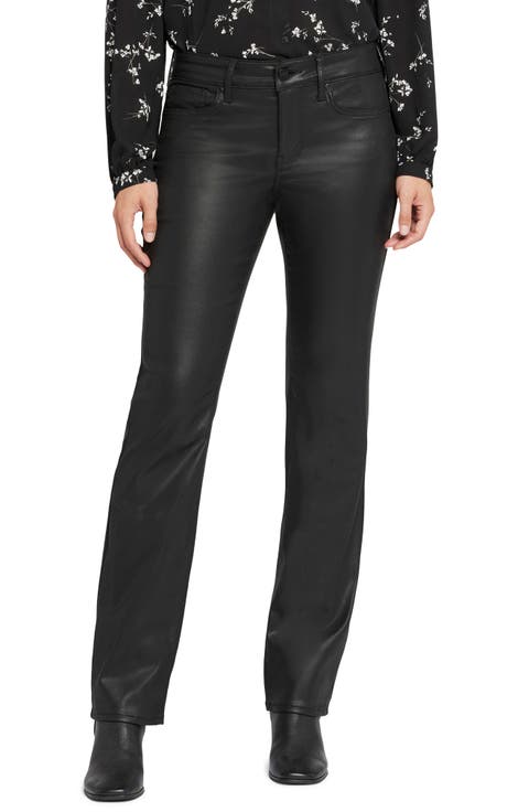 Coated Faux Leather Straight Leg Pants (Petite)