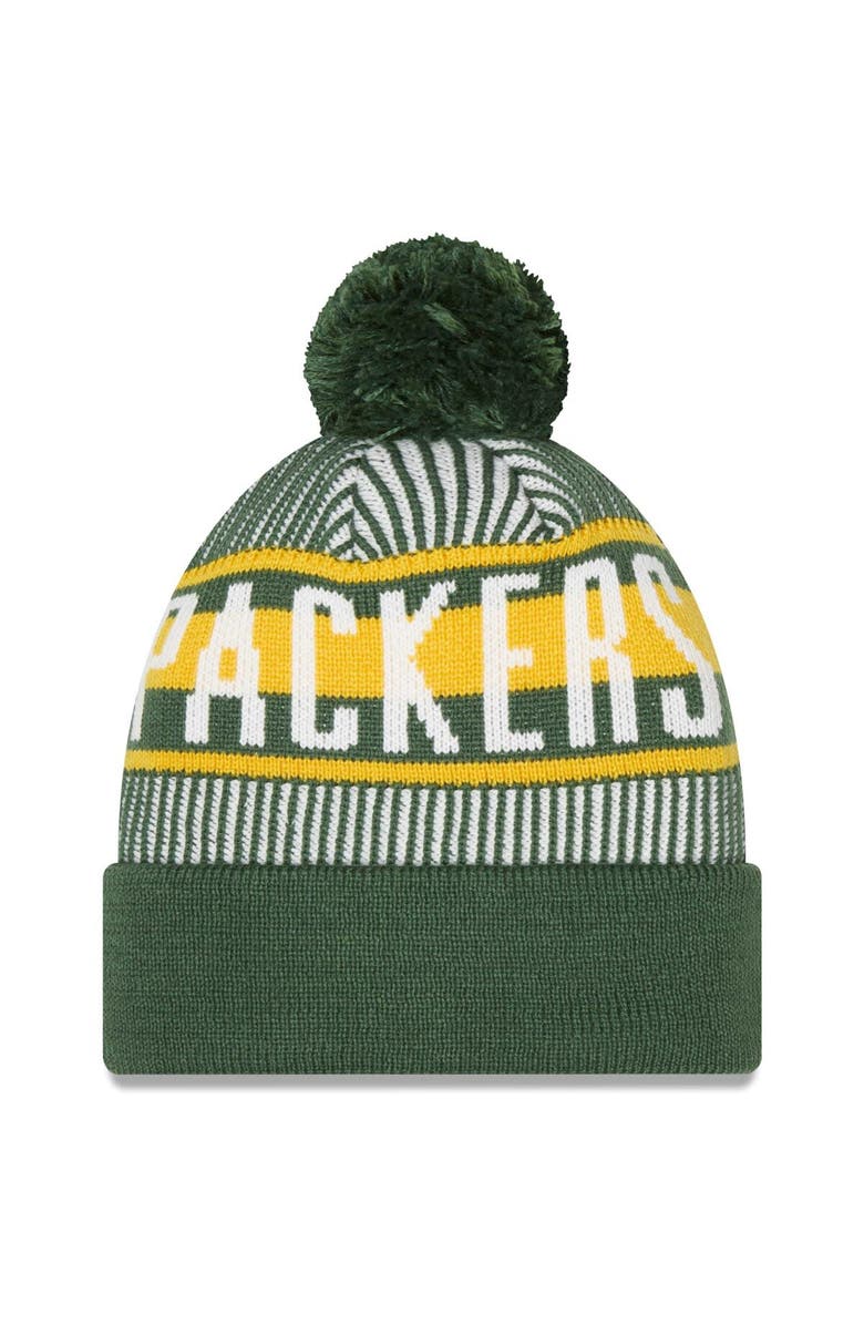 New Era Men's New Era Green Green Bay Packers Striped Cuffed Knit Hat with Pom, Alternate, color, Green