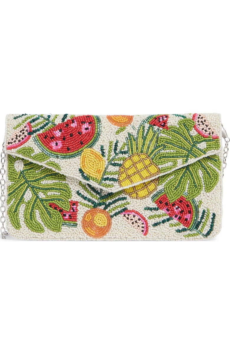 Collection XIIX Beaded Fruit Motif Clutch, Main, color, Ivory Multi
