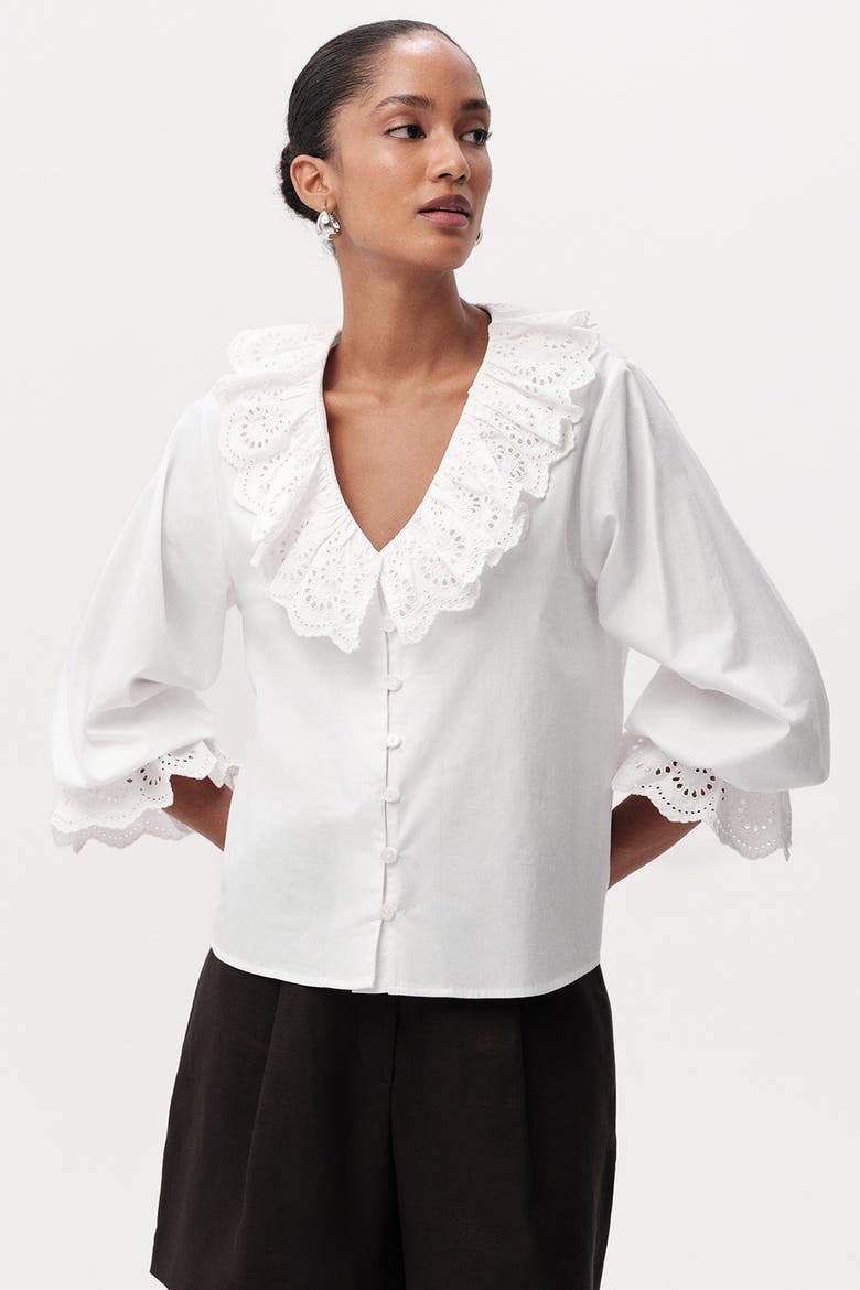 Bibiane Broderie Embroidered Blouse, Alternate, color, White