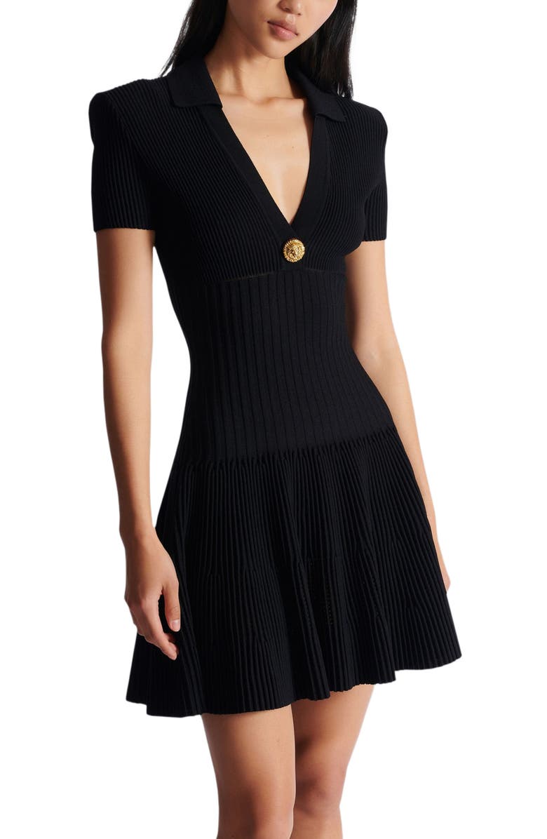 Balmain Flared knit dress, Alternate, color, Black