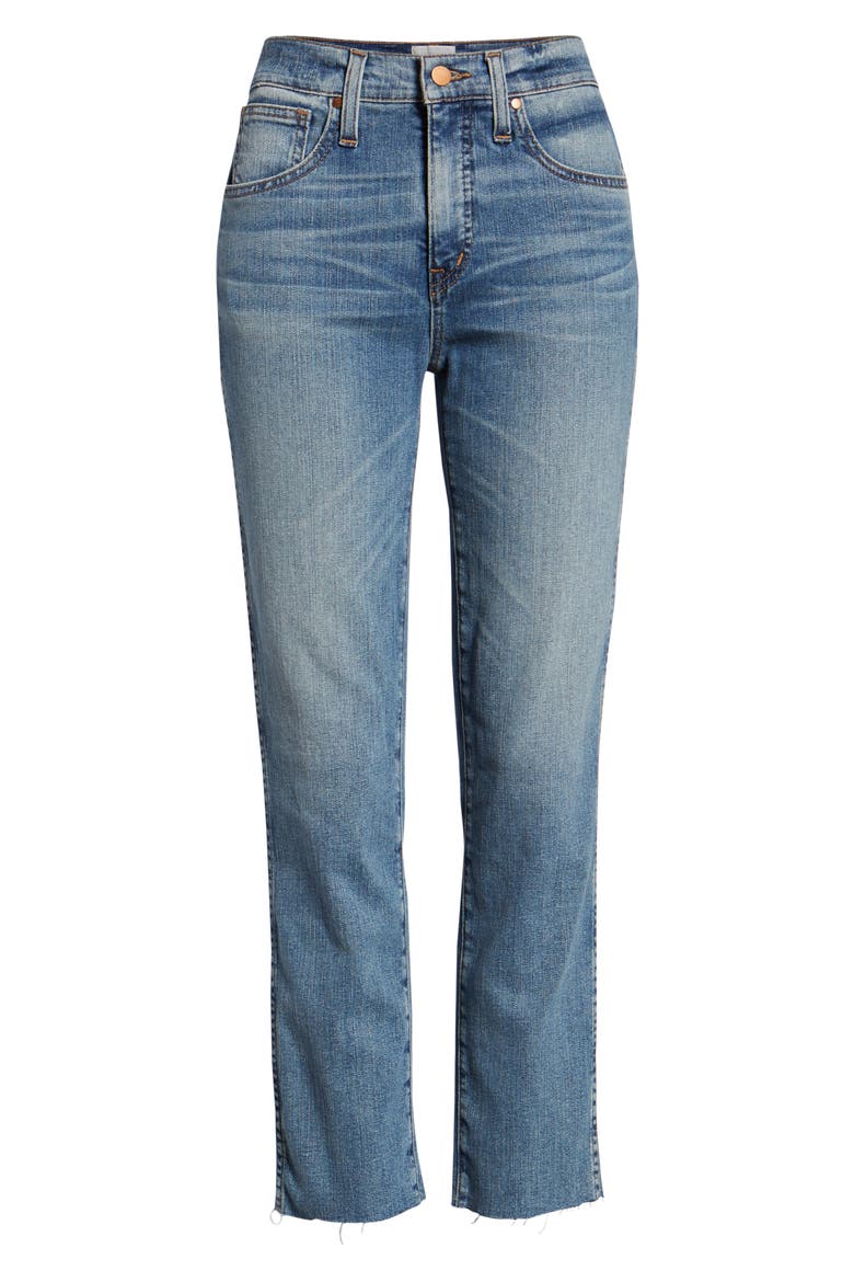 Raw Hem Slim Straight Leg Jeans, Alternate, color, FADED MEDIUM BLUE