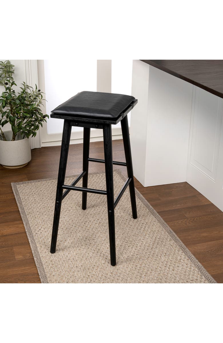 JONATHAN Y Peroni Classic Saddle-Seat Solid Wood/Vegan Leather Backless Stool with Removeable Cushion, Alternate, color, Black (26" Counter Stool)