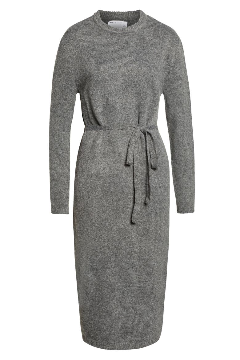 Tie Waist Long Sleeve Midi Sweater Dress, Alternate, color, CHARCOAL