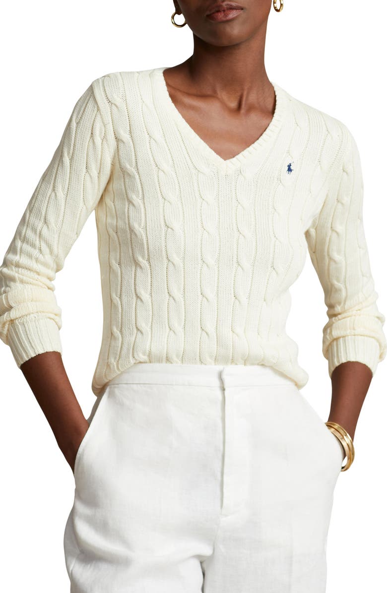 Polo Ralph Lauren Cable Cotton V-Neck Sweater, Main, color,