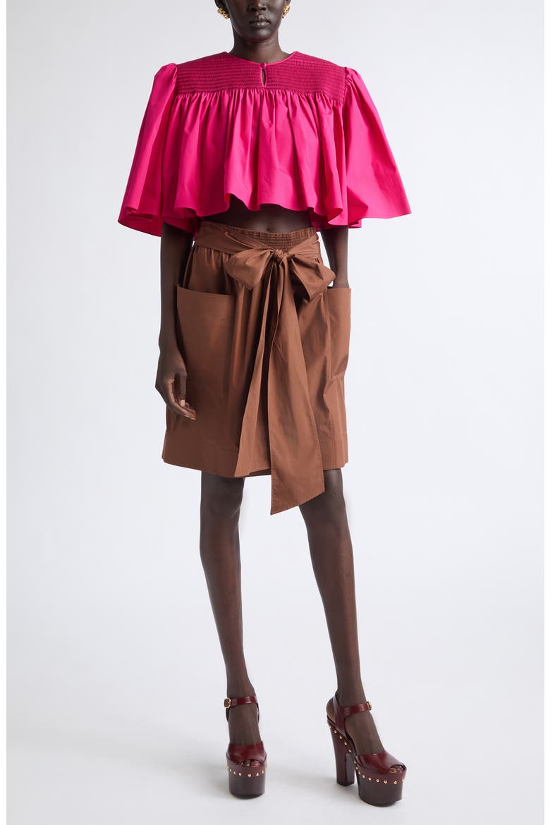 Crop Smocked Yoke Cotton Poplin Top, Alternate, color, GARNET PINK