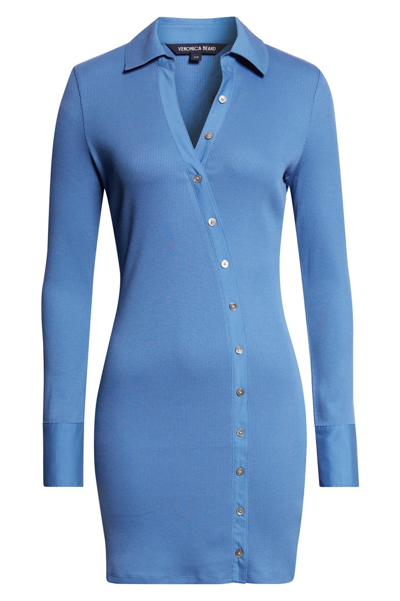 Brenner Asymmetric Long Sleeve Rib Polo Dress, Main, color, BLUE COAST