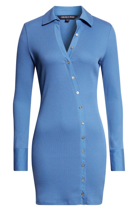 Brenner Asymmetric Long Sleeve Rib Polo Dress