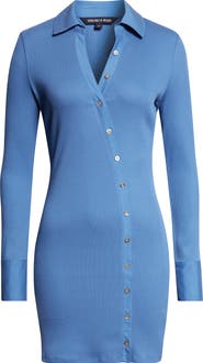 Veronica Beard Brenner Asymmetric Long Sleeve Rib Polo Dress