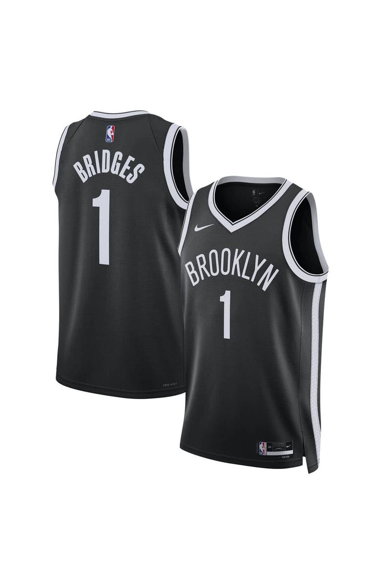Nike Unisex Nike Mikal Bridges Black Brooklyn Nets Swingman Jersey - Icon Edition, Main, color,