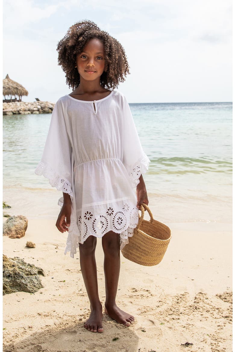 Kids' Eyelet Ruffle Cotton Cover-Up Dress, Alternate, color, WHITE