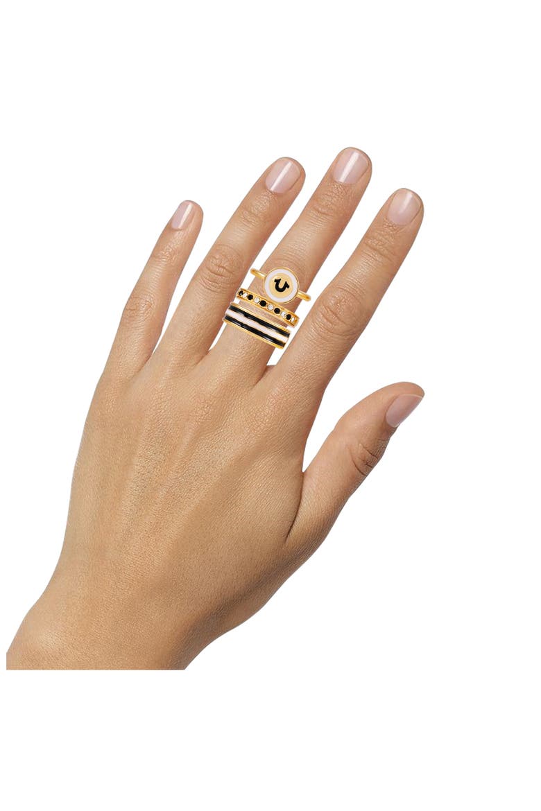 Set of 3 Stackable Signet & Band Rings, Alternate, color, GOLDTONE/ JET