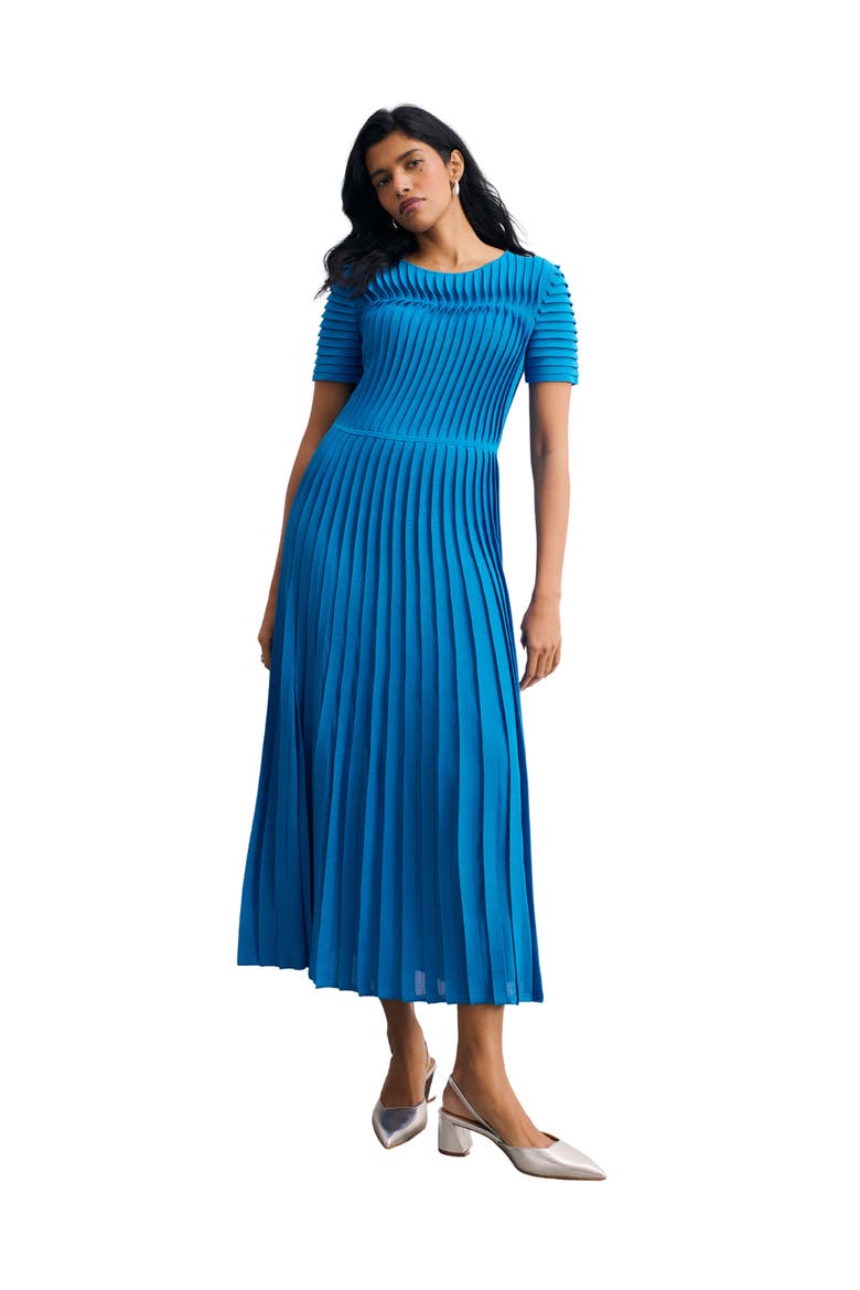 Allegra Stretch Knit Pleated Midi Dress, Main, color, Blue