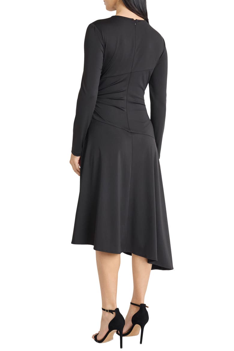 Long Sleeve Asymmetric Hem Midi Dress, Alternate, color, BLACK