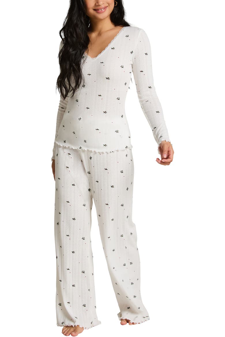 Pointelle Pyjama Set, Main, color, White Mistletoe