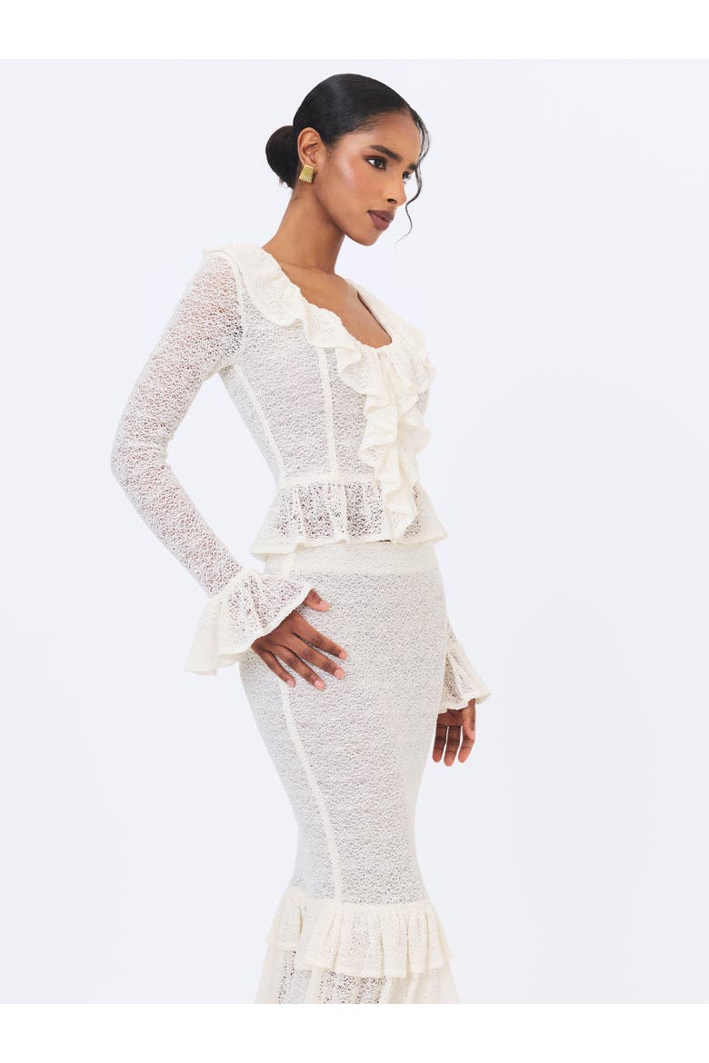 Urva Crochet Ruffle Front Button Top, Alternate, color, White
