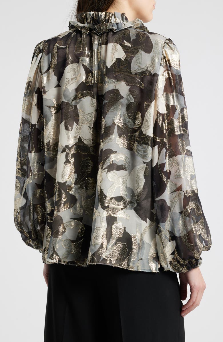 KOBI HALPERIN Boden Metallic Floral Tie Neck Silk Blend Top, Alternate, color, Graphite M