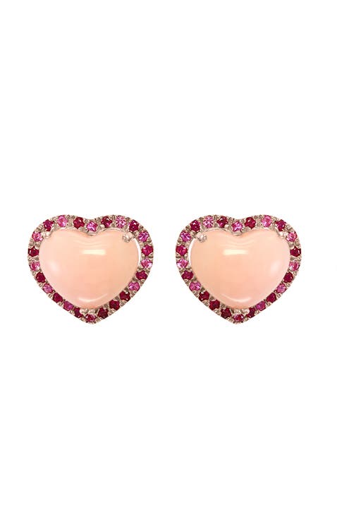 14k Rose Gold Blush Heart Gemstone Earrings