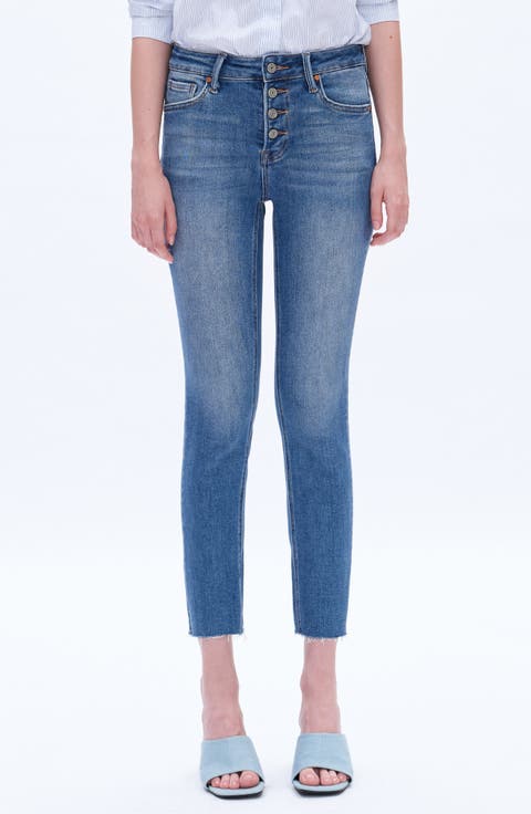 High Waist Raw Hem Skinny Jeans