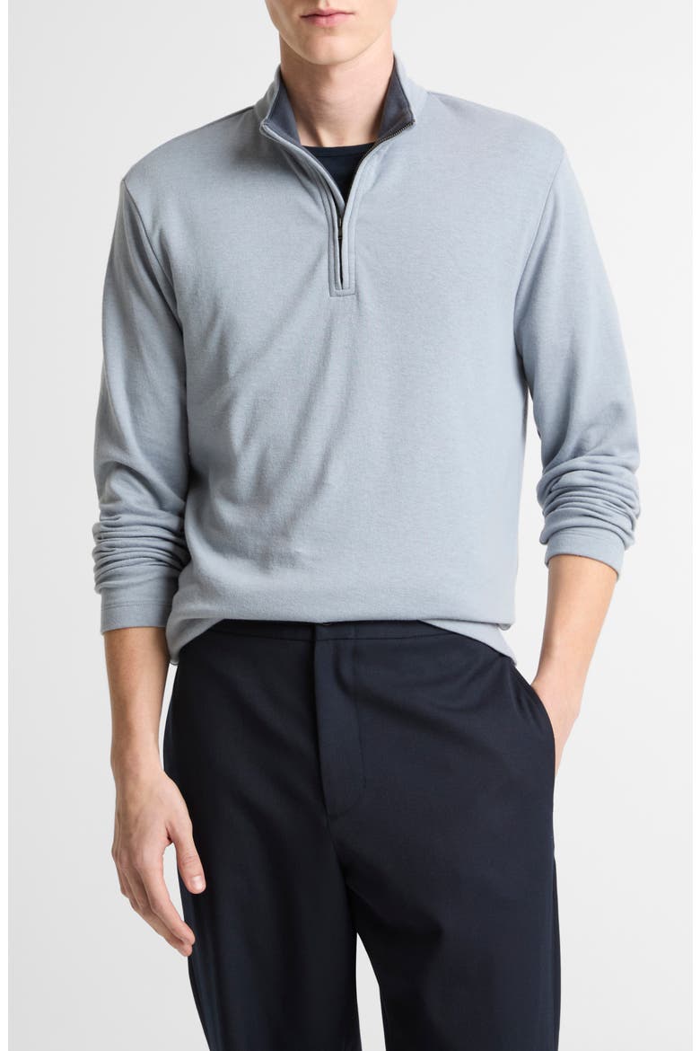 Double Face Cotton Blend Quarter Zip Pullover, Main, color, STEEL BLUE/ STUDIO