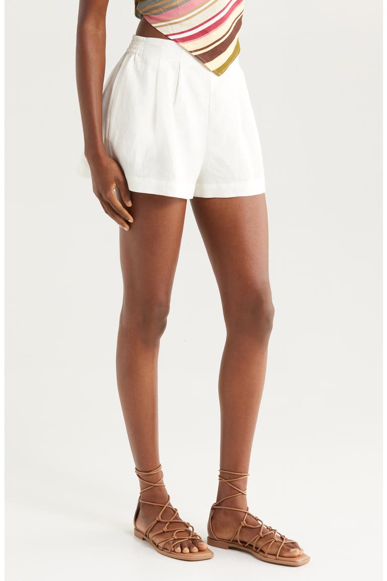 Mirelle Pleat Front Linen Shorts, Alternate, color, WHITE