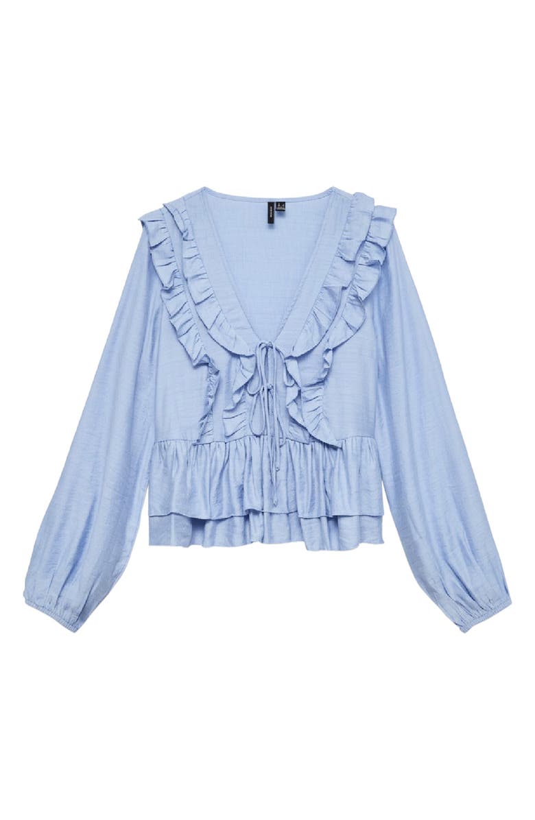 VERO MODA Zoey Ruffle Peplum Chambray Top, Alternate, color, Brunnera Blue