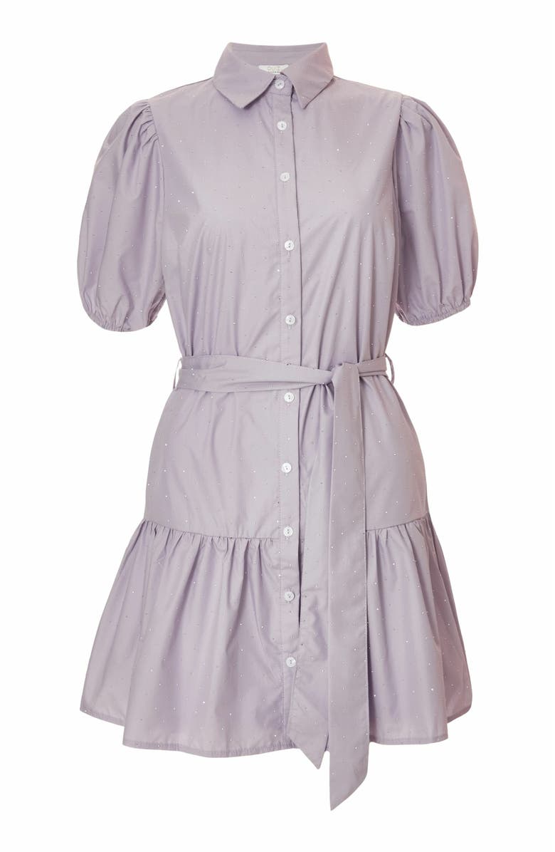 QUIZ Diamante Detail Cotton Shirt Dress, Alternate, color, Lilac