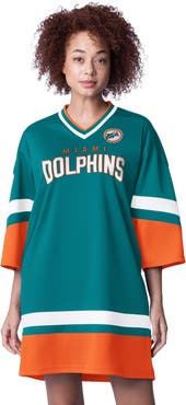 STARTER Women's Starter Aqua Miami Dolphins Slap Shot 3/4 Sleeve Sneaker Dress