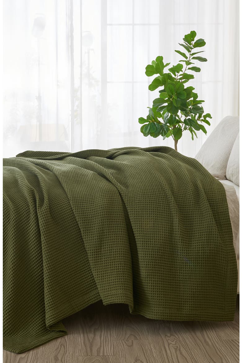 Cotton Waffle Weave Blanket, Alternate, color, OLIVE