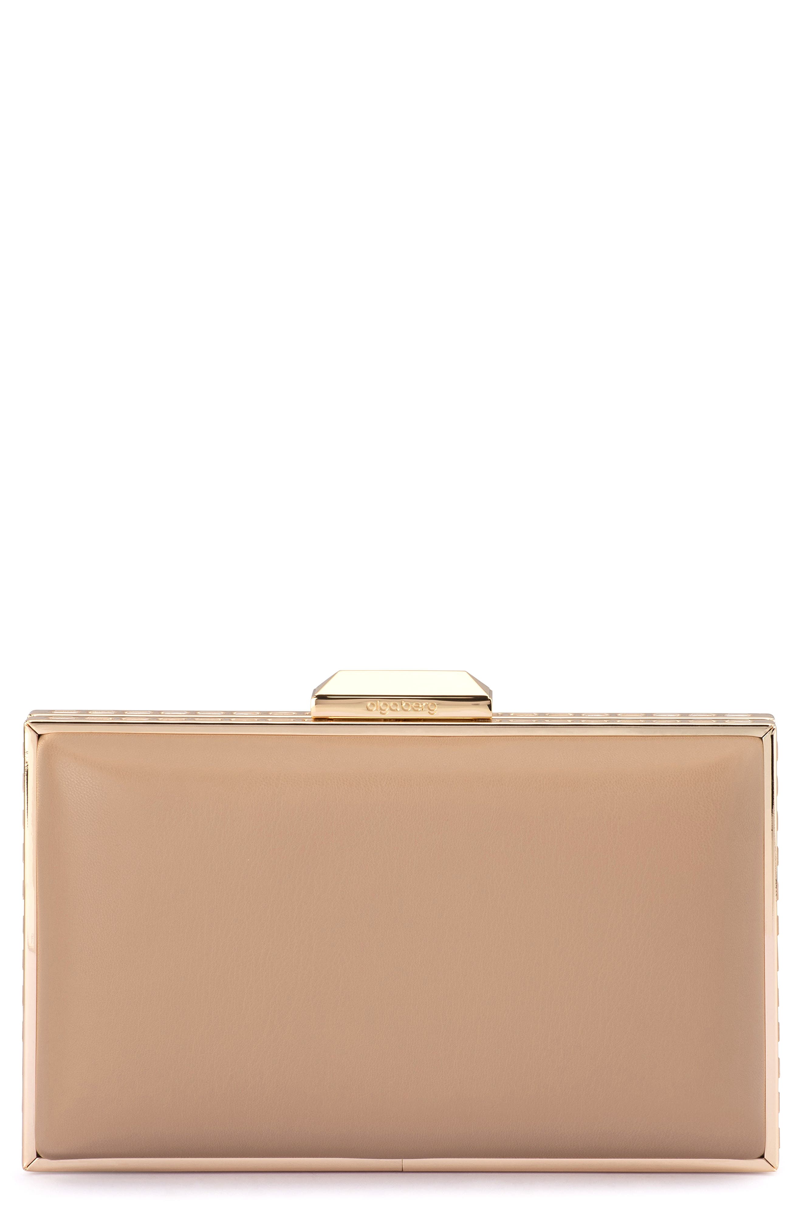 Olga Berg Sammi Crystal Frame Clutch, Main, color, Natural