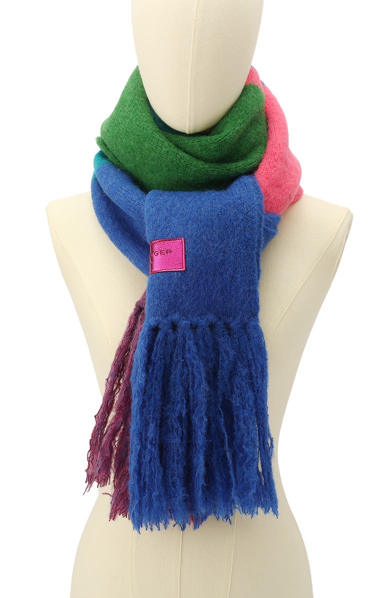 Kurt Geiger London Fuzzy Striped Long Scarf, Alternate, color, Classic Rainbow