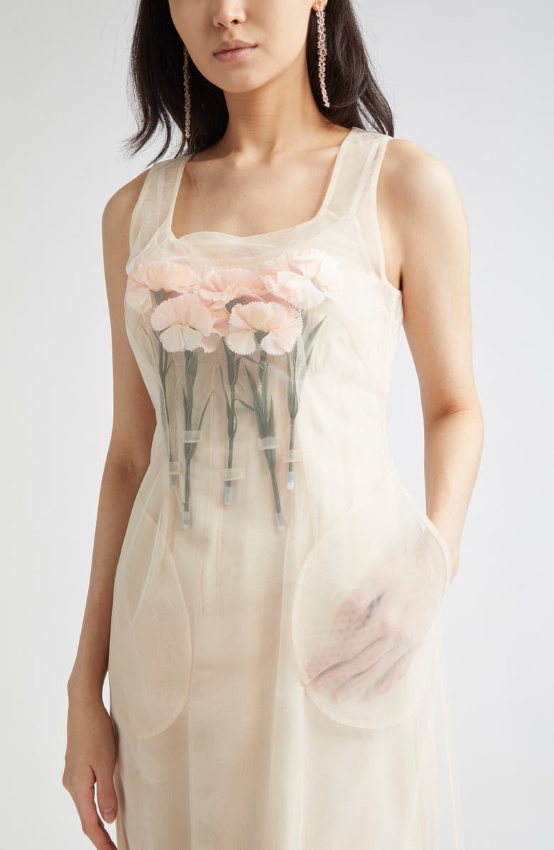 Simone Rocha Stuffed Carnation Square Neck Tulle Dress, Alternate, color, 