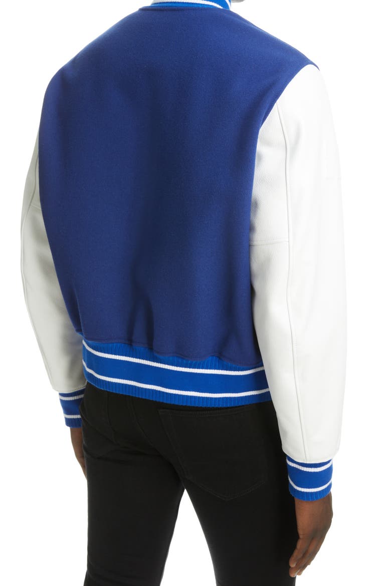 Mixed Media Logo Wool Blend Varsity Jacket, Alternate, color, WHITE/ BLUE