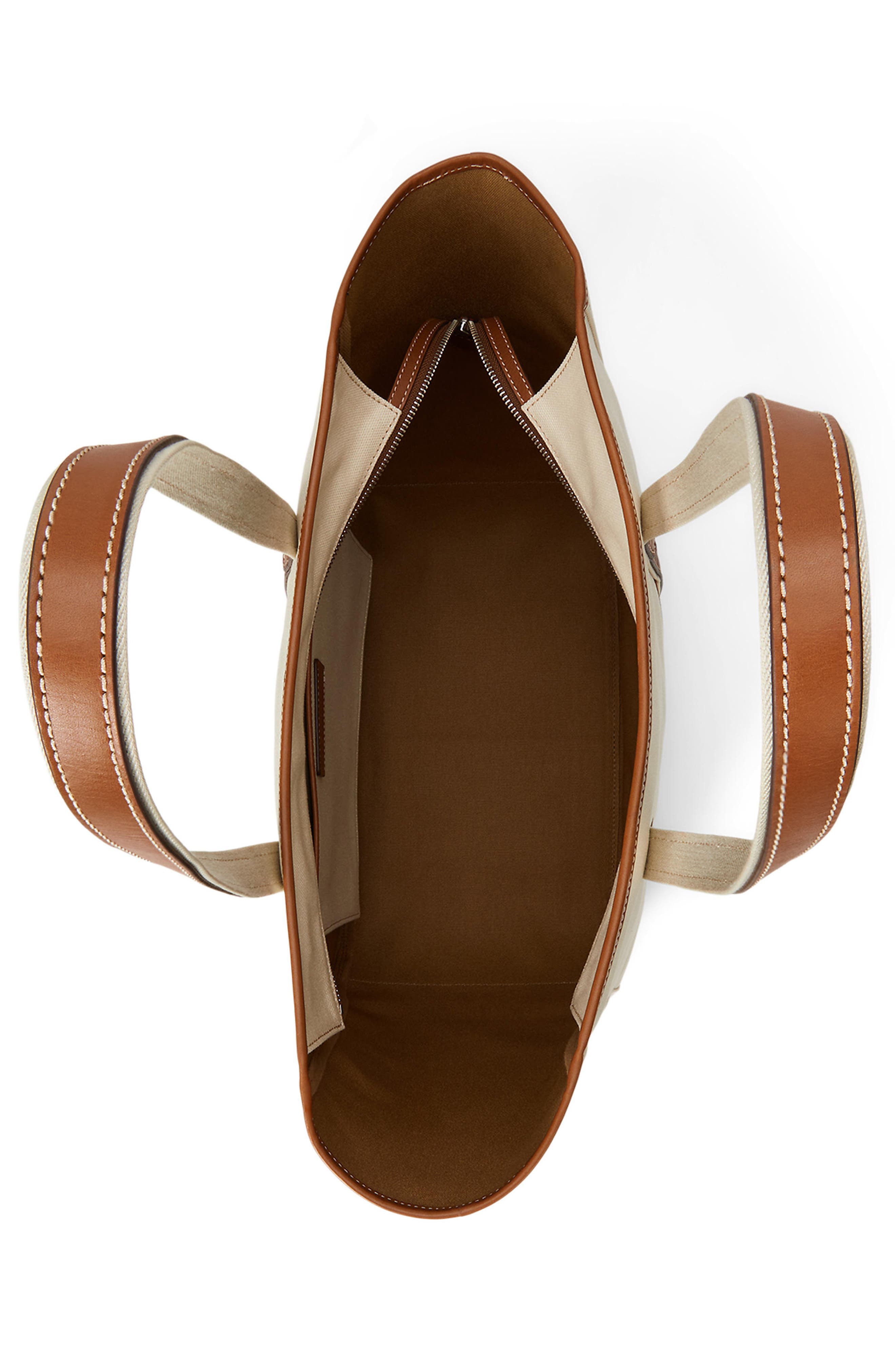 Polo Ralph Lauren Medium Canvas & Leather Tote, Alternate, color, Ecru/ Cuoio