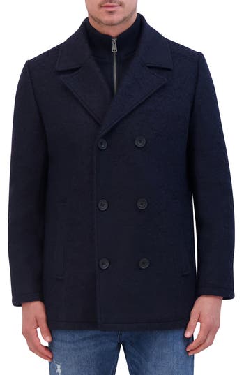 Kenneth Cole New York Bouclé Wool Blend Peacoat In Blue