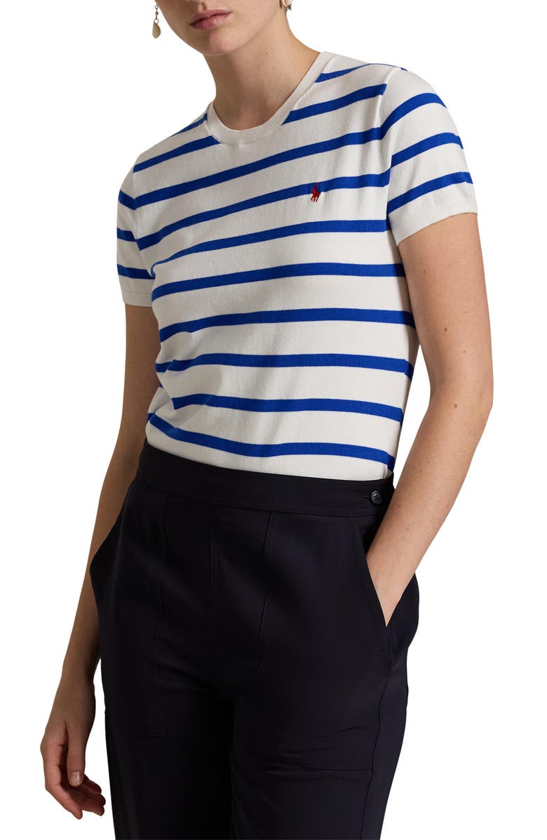Polo Ralph Lauren Stripe Short Sleeve Cotton Blend Sweater, Main, color,