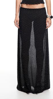 LIONESS Ford Dot Print Plissé Maxi Skirt