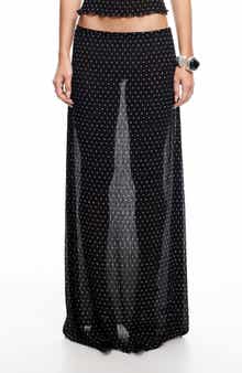 LIONESS Ford Dot Print Plissé Maxi Skirt