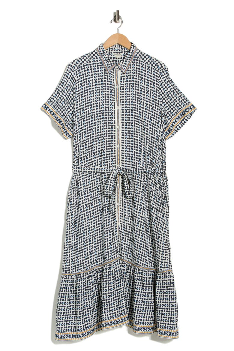 Short Sleeve Maxi Shirtdress, Alternate, color, NATURA/ BLUE IKAT STAMPS