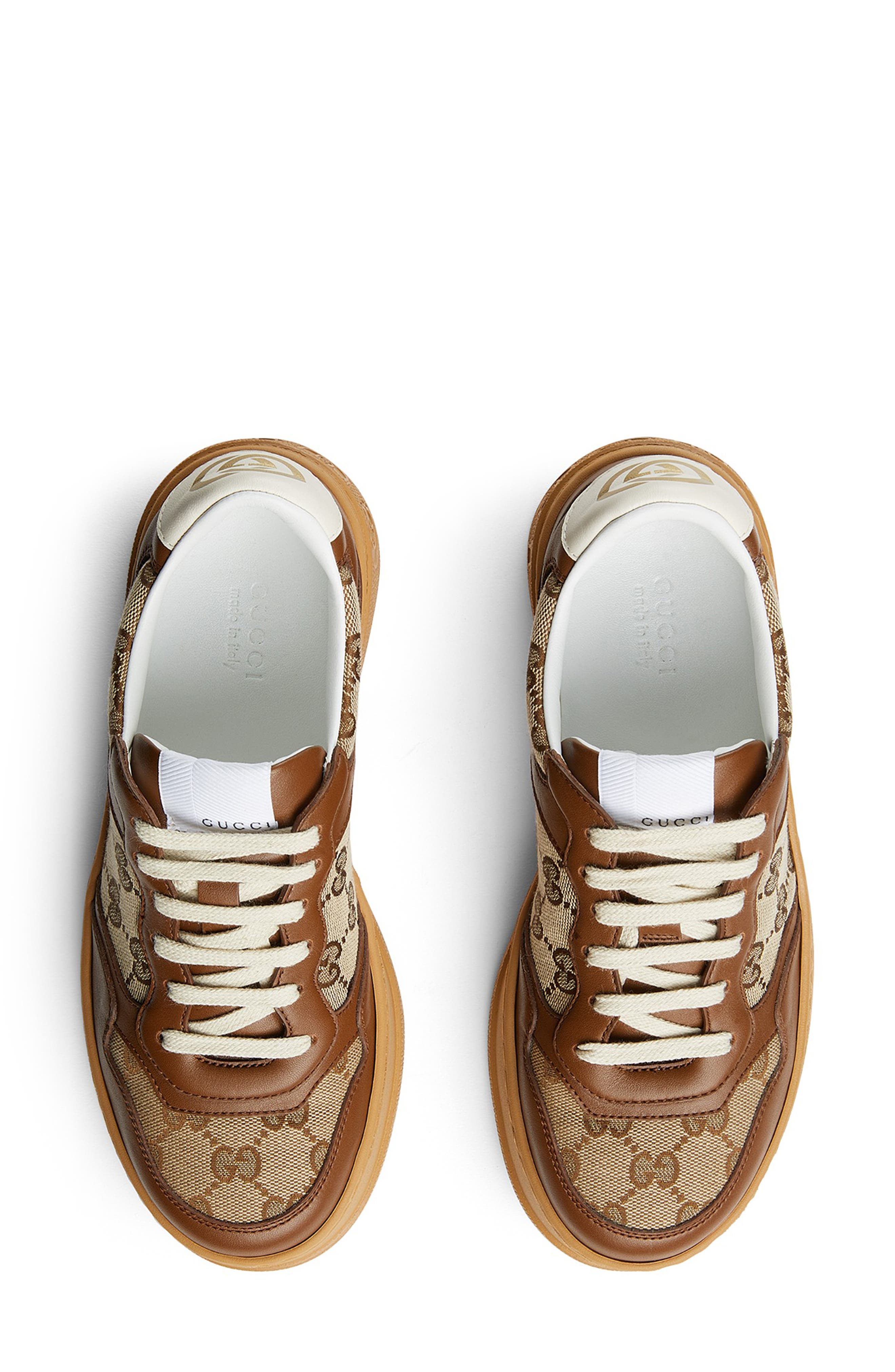 Gucci Chunky B Mixed Media Sneaker, Alternate, color, Beige/ Brown