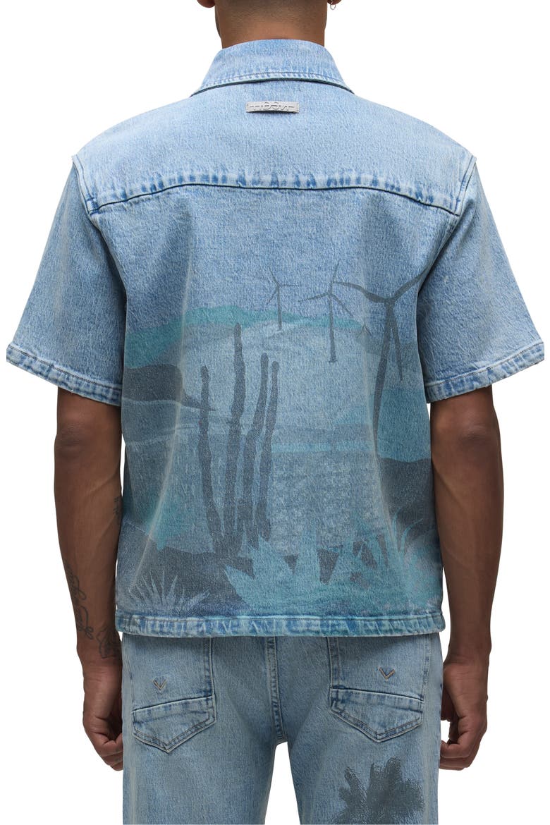 Graphic Denim Short Sleeve Button-Up Shirt, Alternate, color, SPRING BREAK