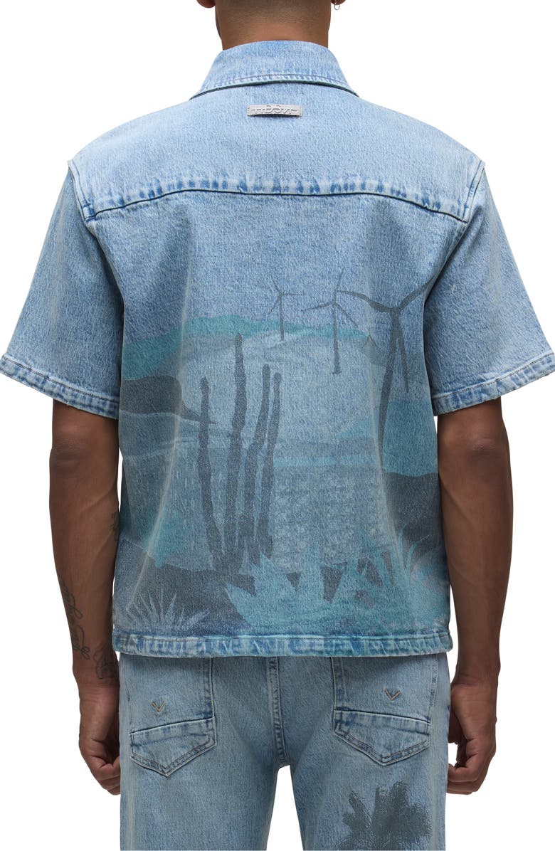 Hudson Jeans Graphic Denim Short Sleeve Button-Up Shirt, Alternate, color,